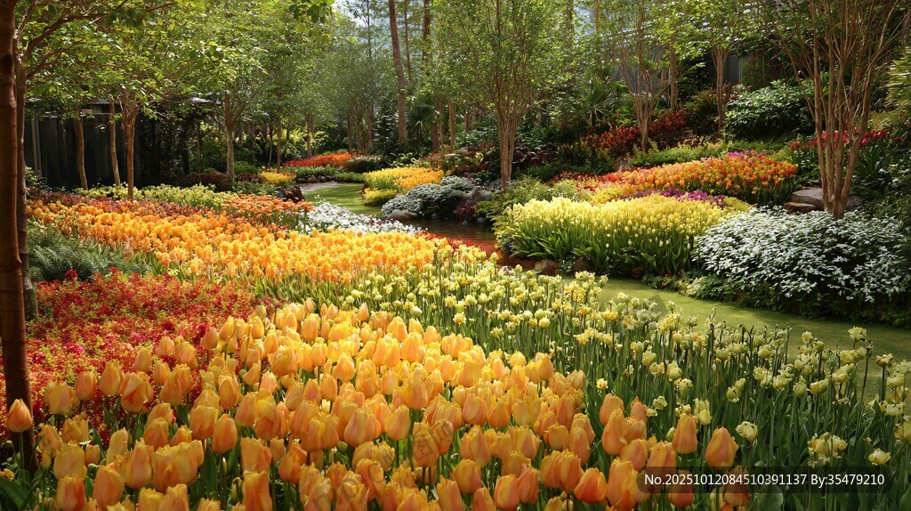 春日绚烂郁金香花园景观