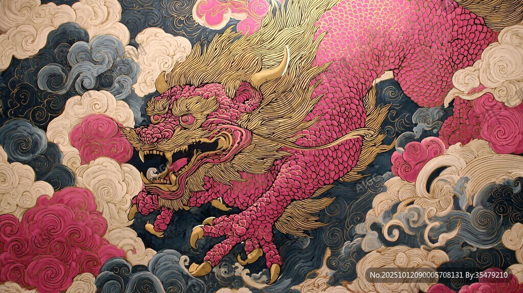 中式龙纹壁画精美图案