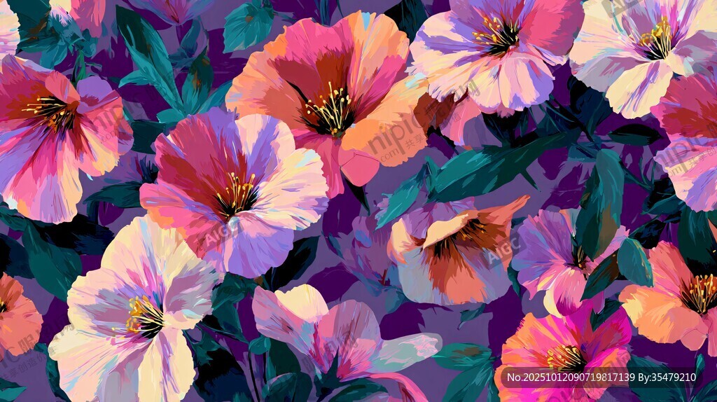 绚丽多彩花卉图案插画