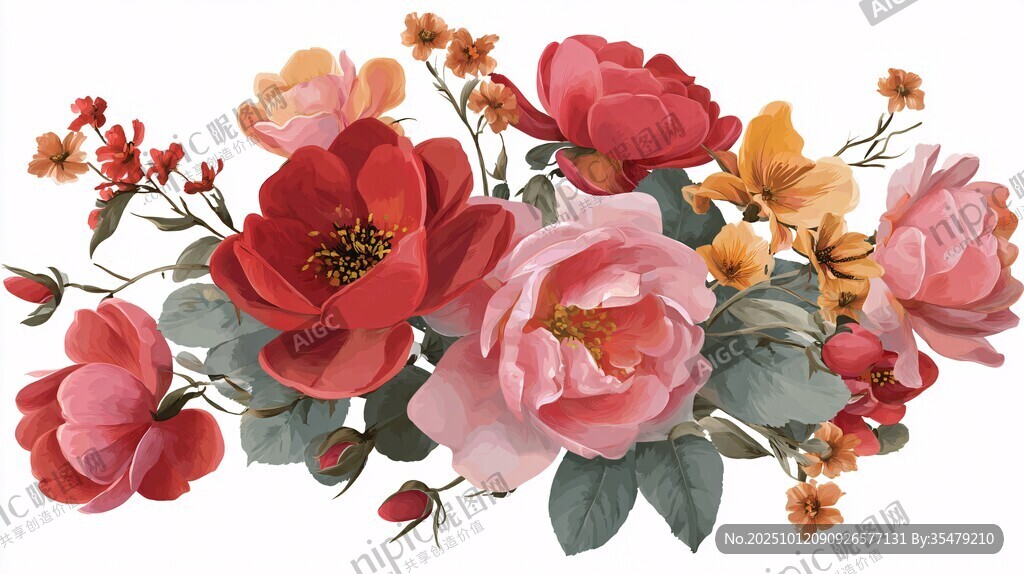 绚丽多彩花卉组合插画