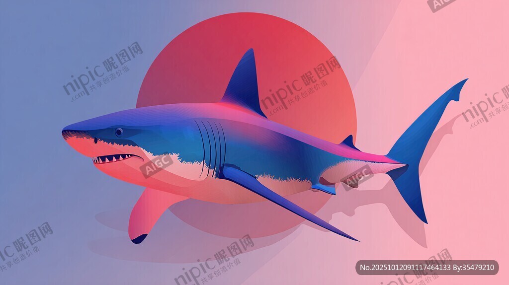 梦幻渐变鲨鱼插画