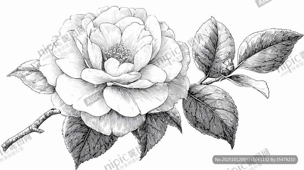 手绘山茶花插画