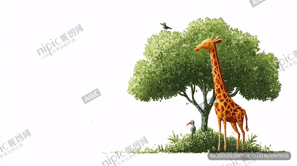 长颈鹿树下悠然伫立