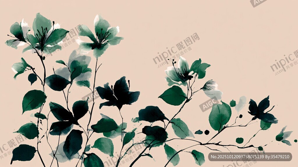 水墨风绿植花卉插画