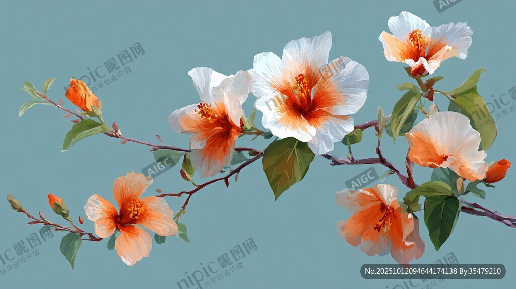 橙白花朵绽放枝头