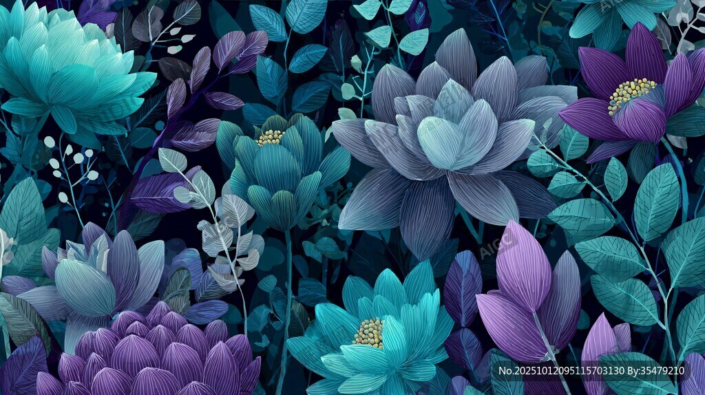 梦幻蓝紫花卉图案背景