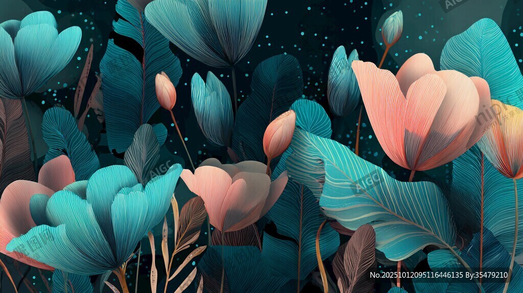 梦幻夜境中的绚丽花卉
