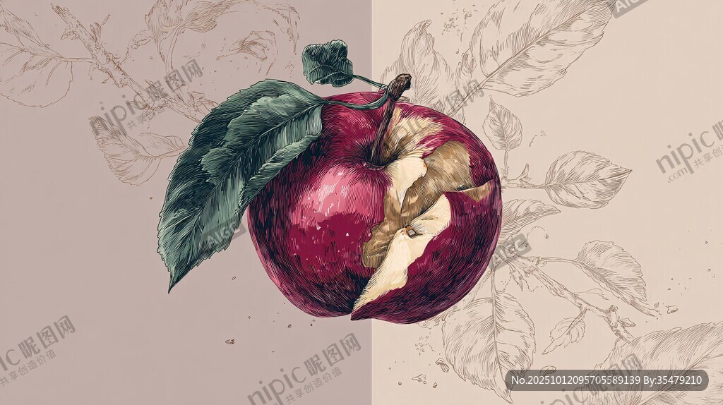 咬过的红苹果插画