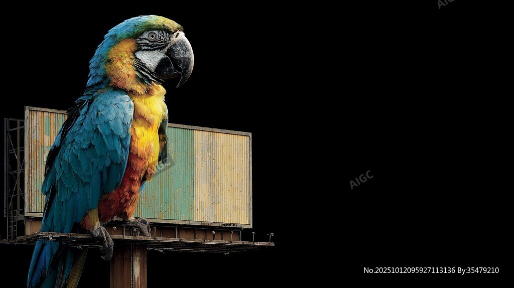 彩色鹦鹉立于广告牌上