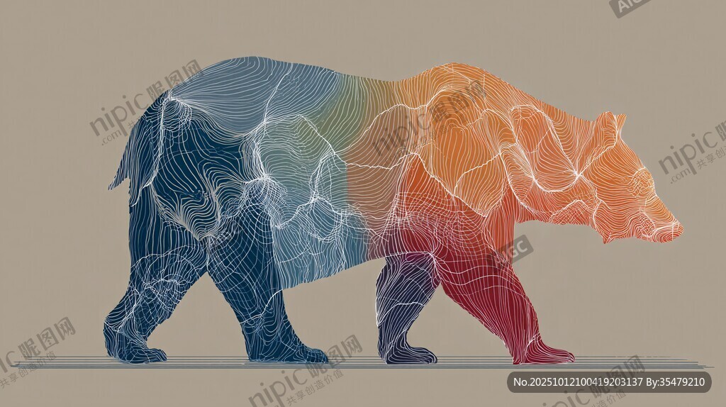 多彩线条构成的抽象熊形象