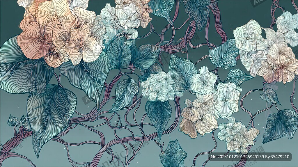 手绘花卉藤蔓插画作品