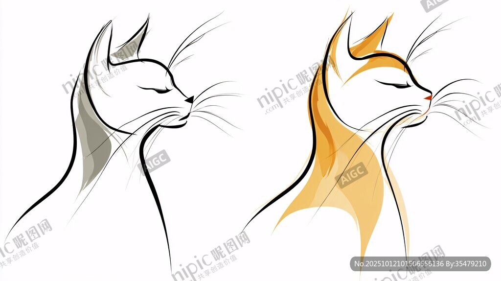 双色猫咪侧影插画