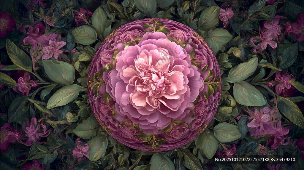 梦幻粉色花卉球体景观