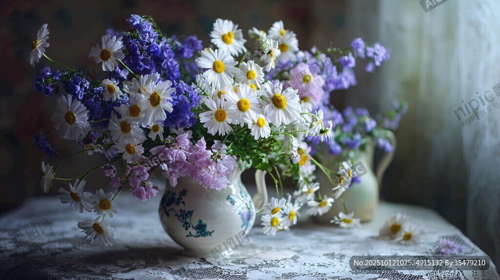花瓶中的缤纷野花组合