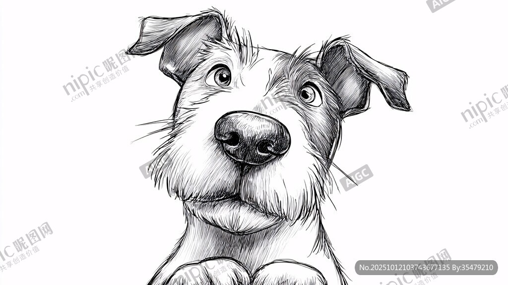 可爱小狗的黑白素描头像