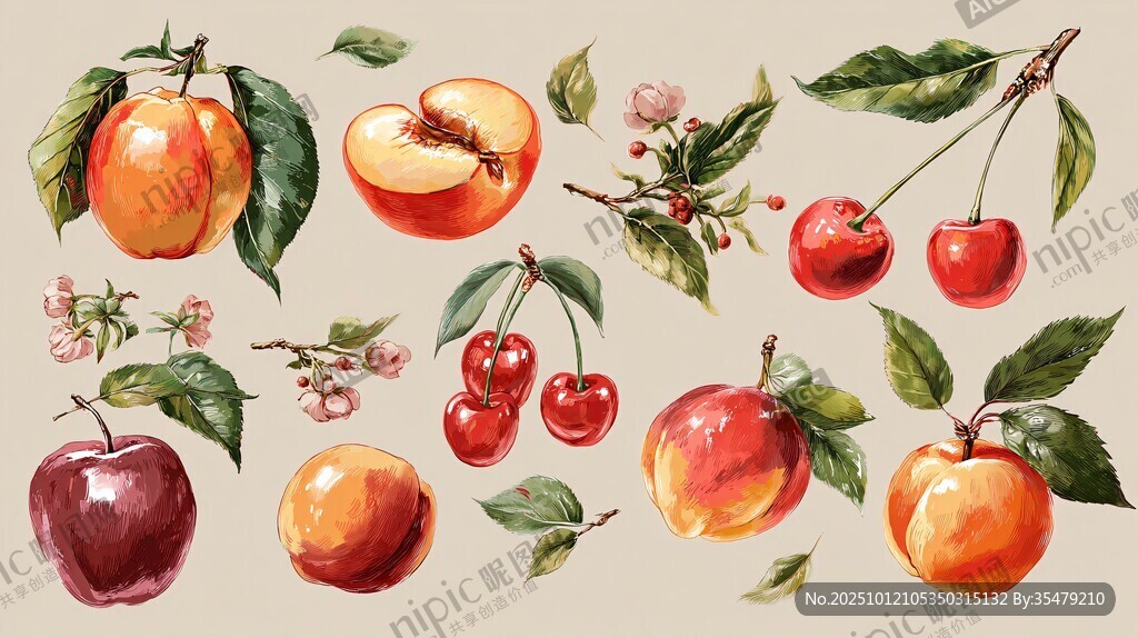 水彩绘水果组合插画
