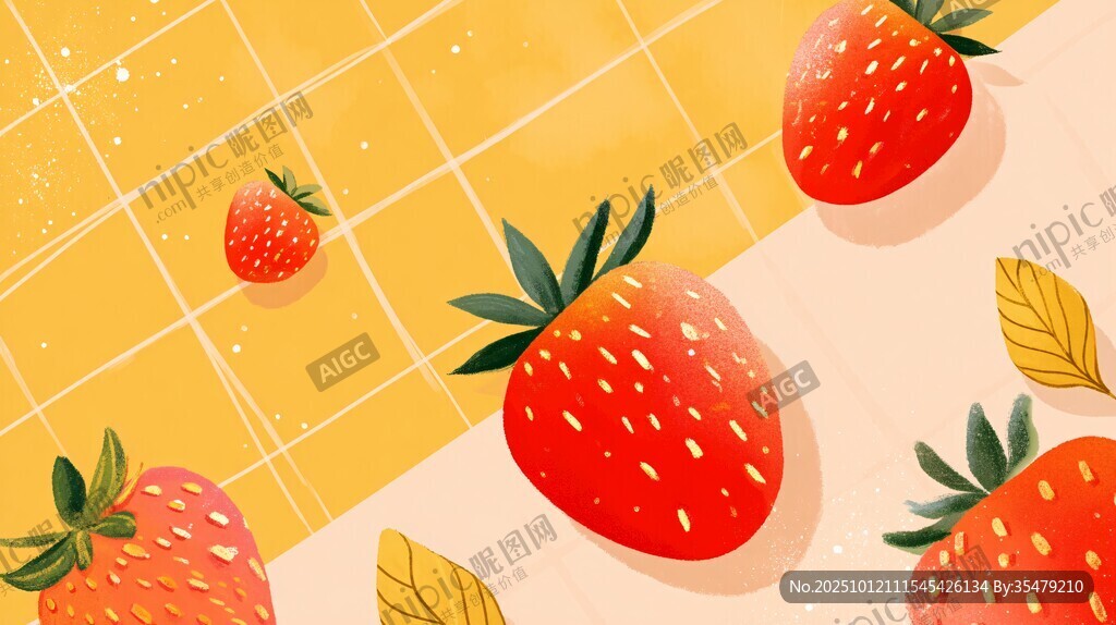 草莓插画 甜蜜清新水果风