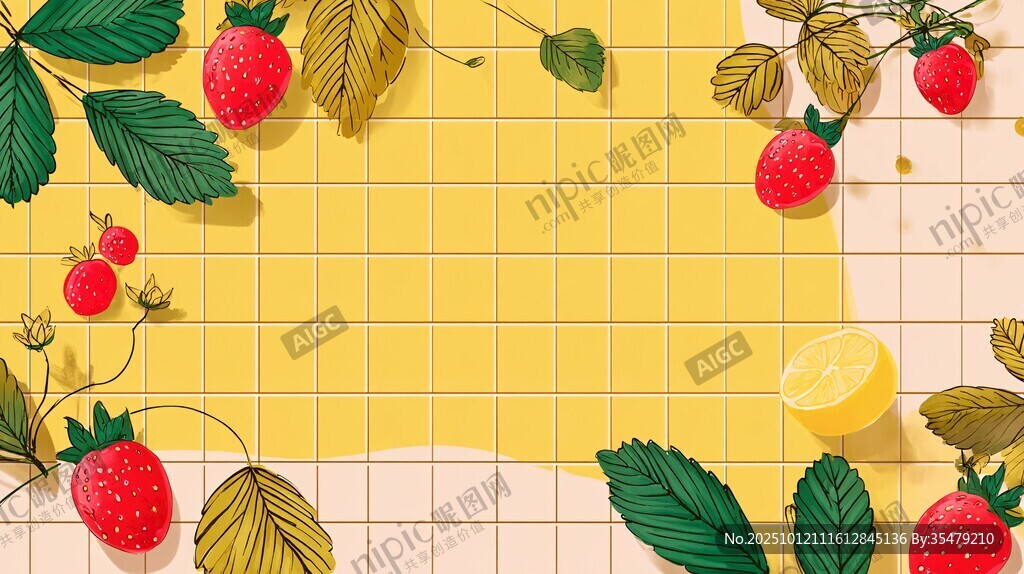 草莓柠檬清新背景图