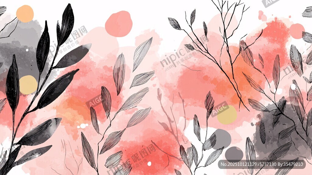 水彩风植物枝叶装饰画