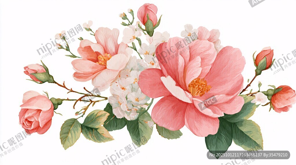粉色花卉组合插画