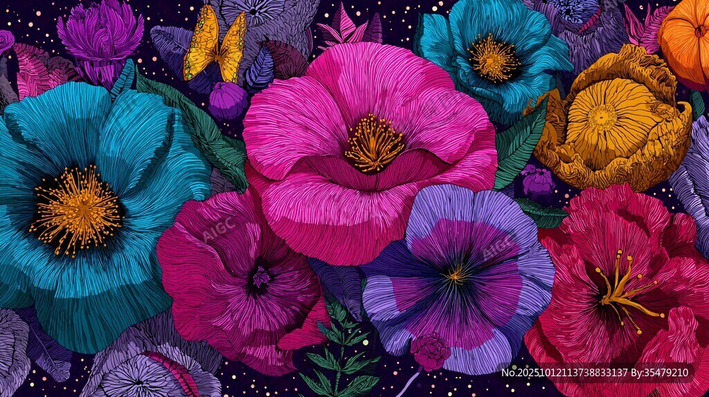 缤纷花卉梦幻图案