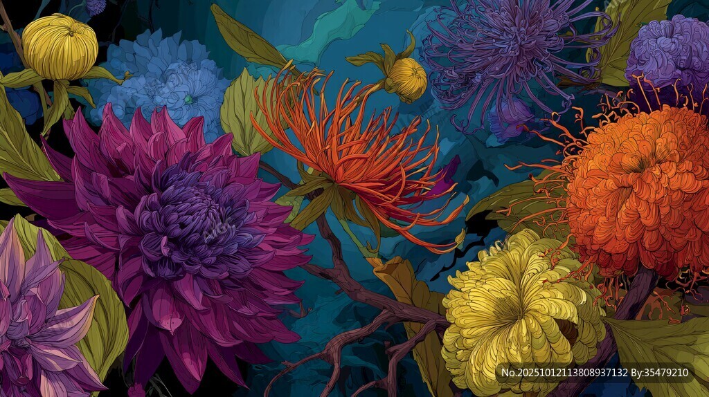 绚丽多彩花卉插画