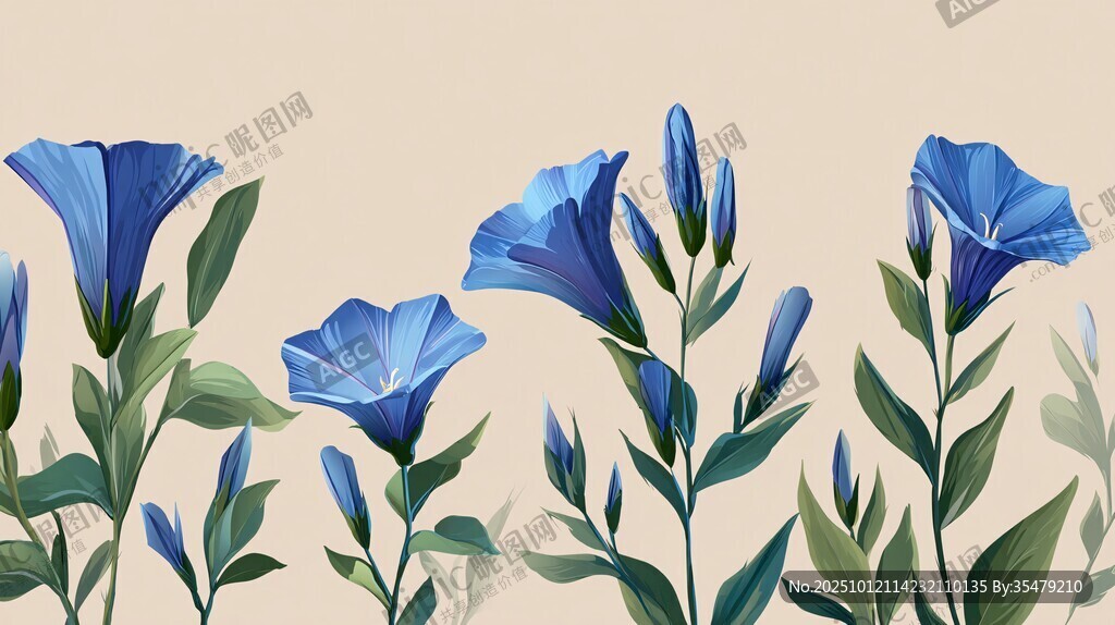 蓝色牵牛花插画