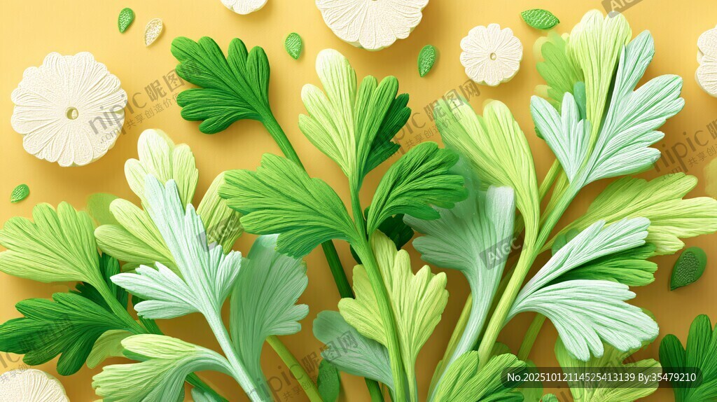 清新绿叶与白花的灵动组合