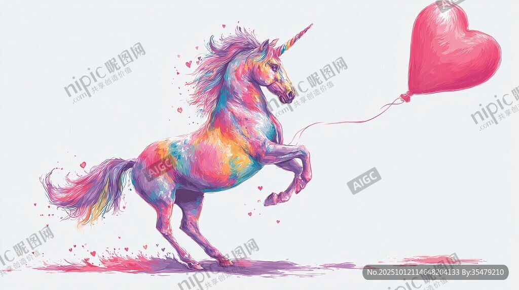 梦幻独角兽牵爱心气球
