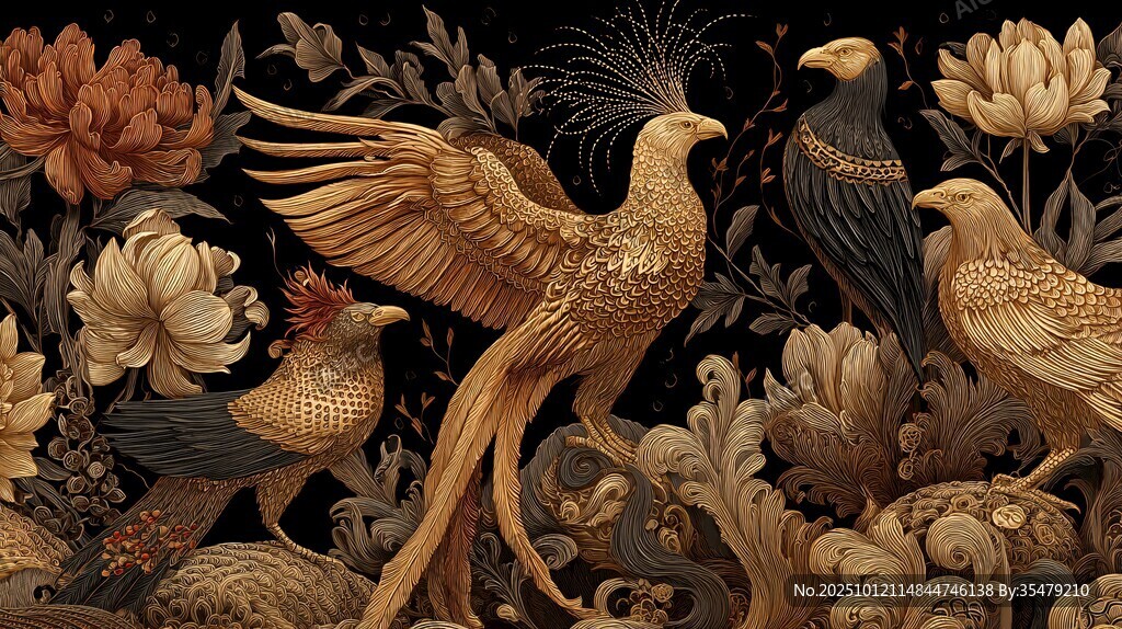 金色花鸟图 华丽中式风格