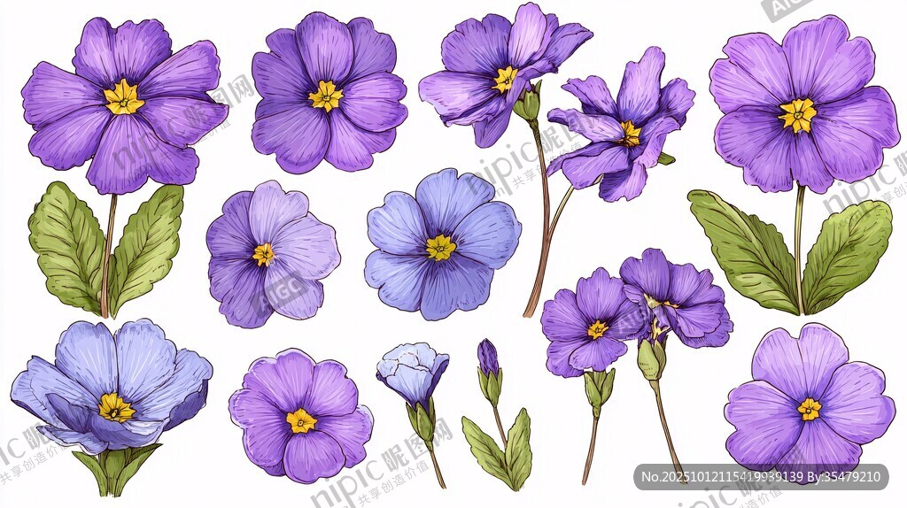 紫色报春花插画素材