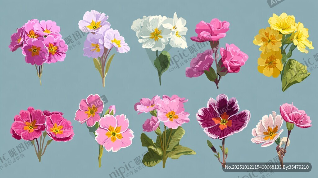 多彩报春花插画集合