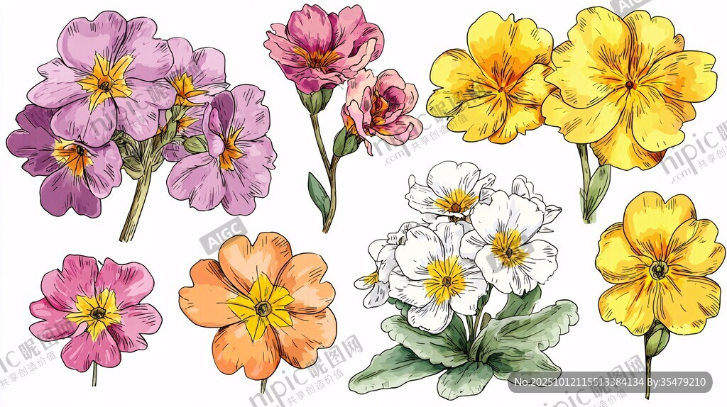 多彩报春花插画素材