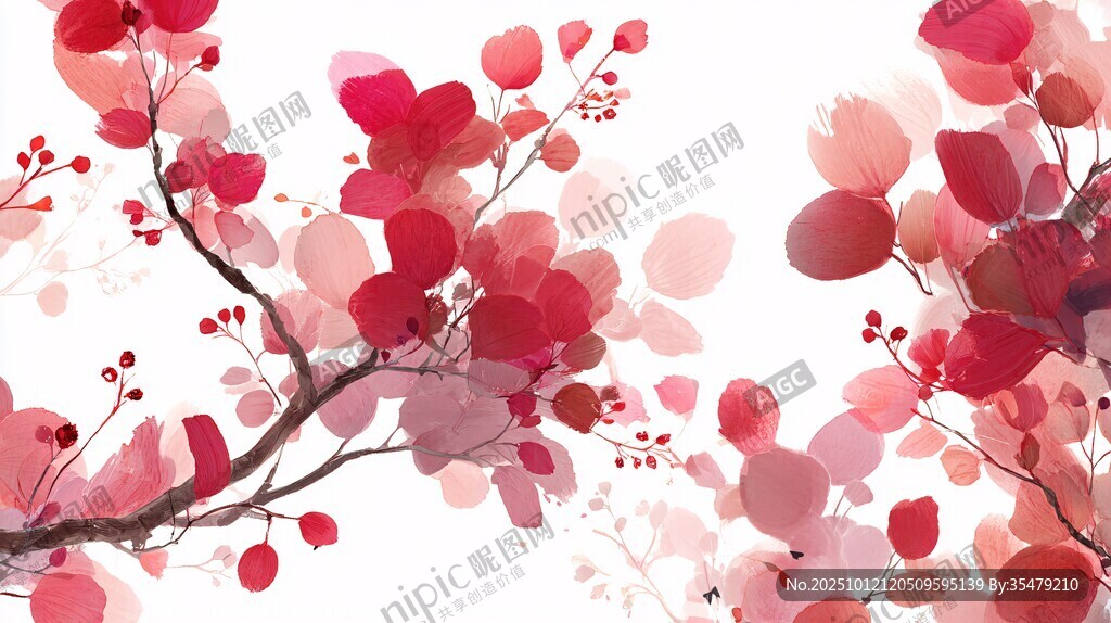 粉色花卉枝条水彩背景图