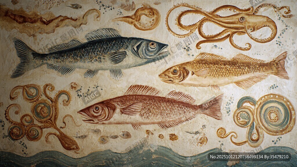 古代海洋生物壁画艺术