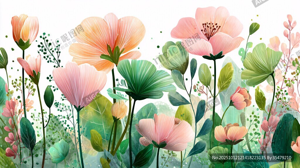 春日烂漫花卉插画