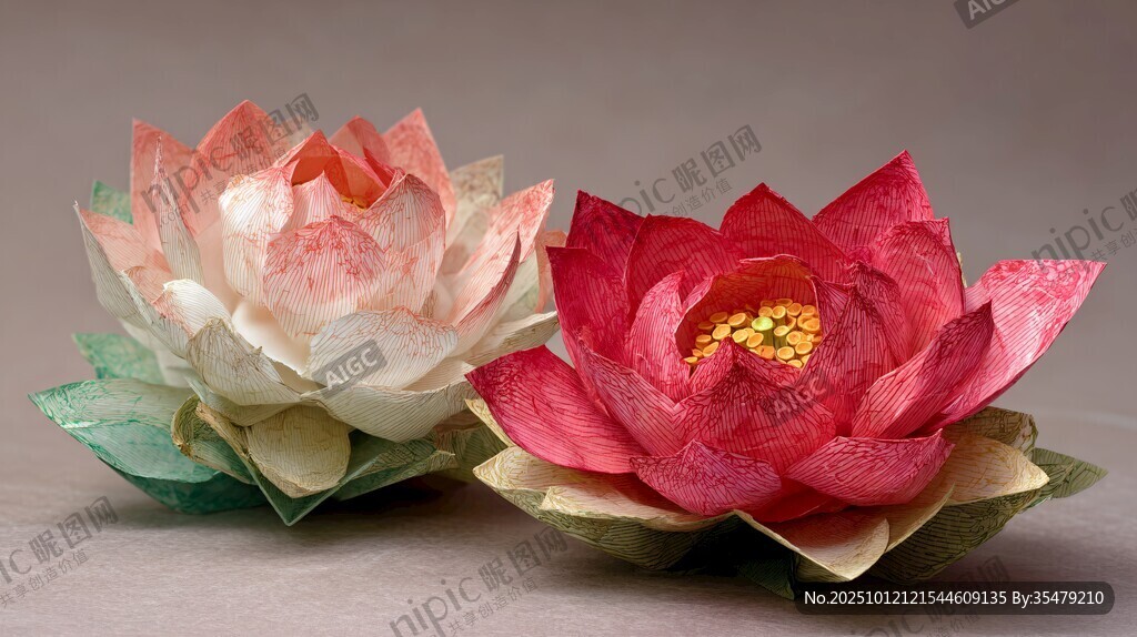 手工折纸荷花两朵展示