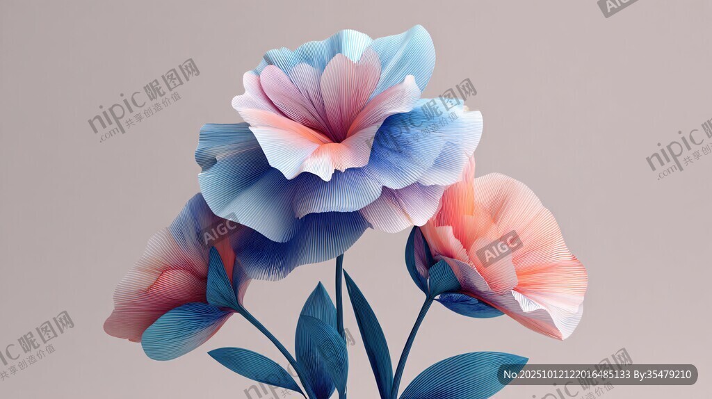 梦幻渐变三色花朵插画