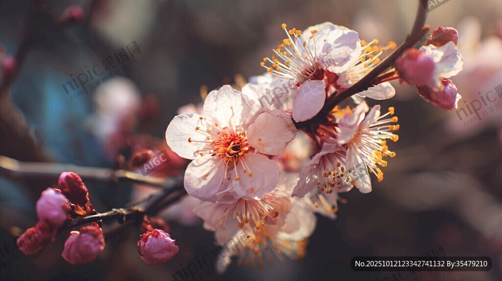 春日绽放的娇艳杏花