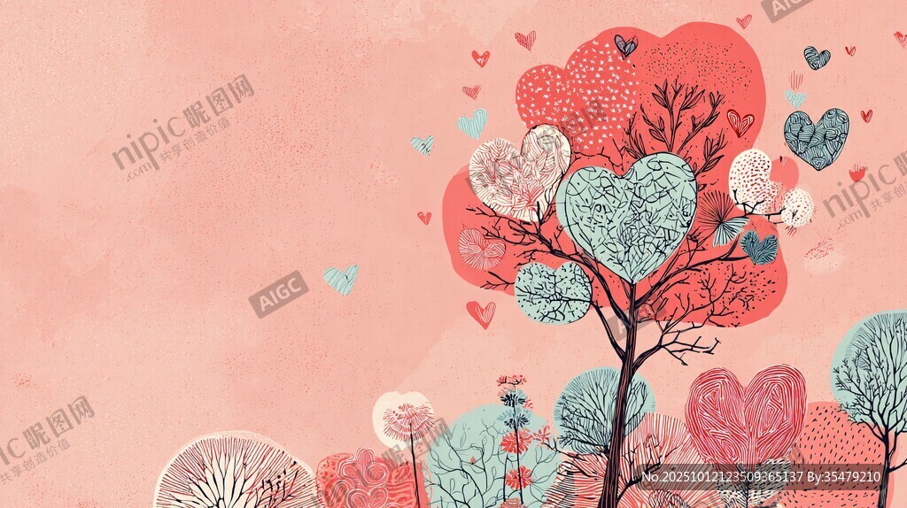 爱心树插画 浪漫温馨氛围