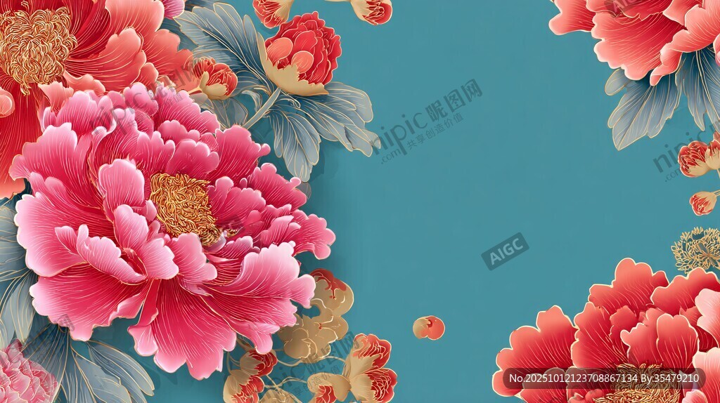 中式牡丹花卉背景图