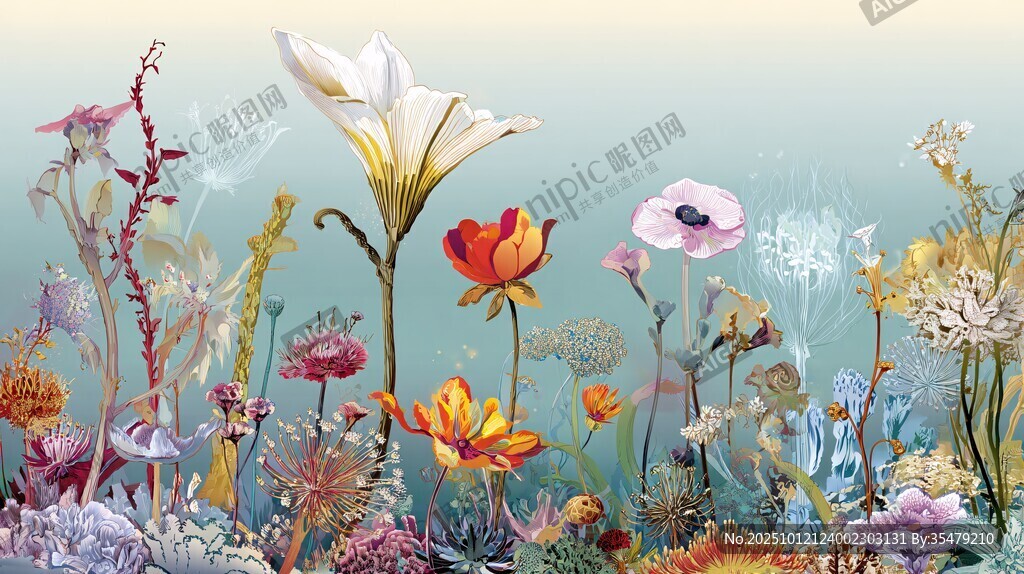 梦幻多彩花卉插画世界