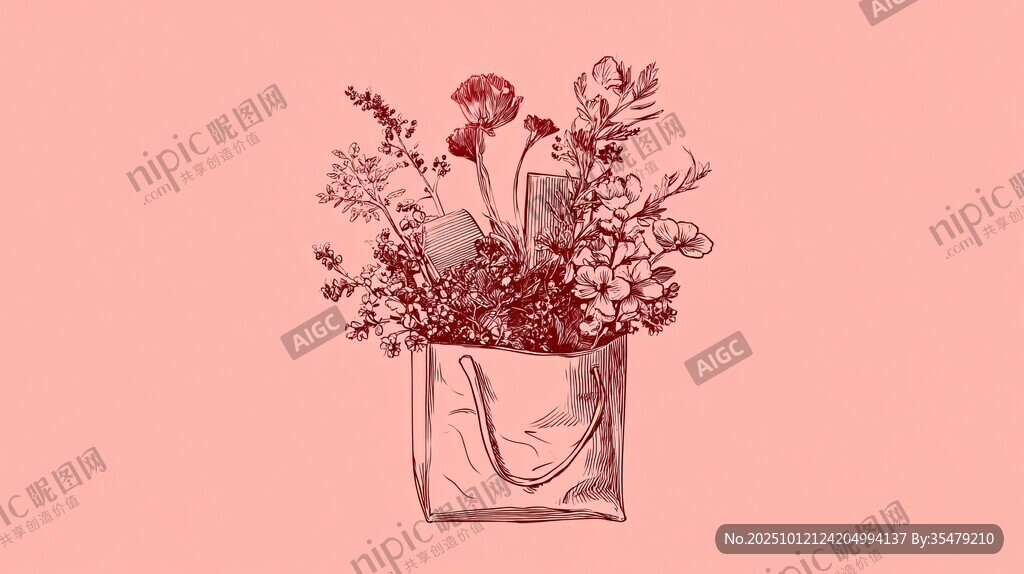 手绘粉色背景中的花束