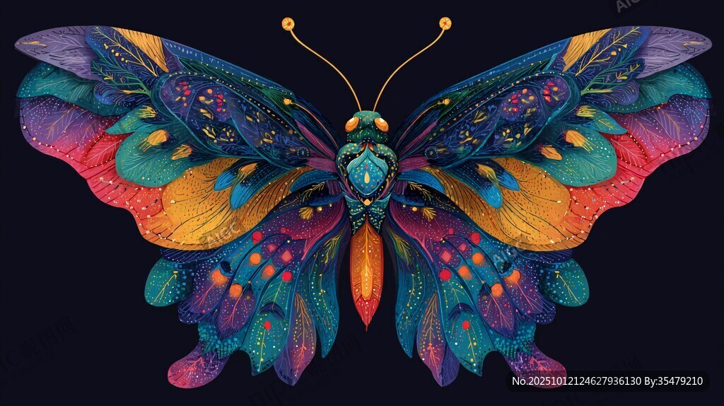 梦幻炫彩蝴蝶艺术插画