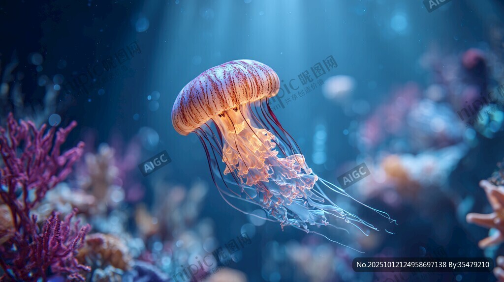 梦幻水母悠游绚烂海底世界