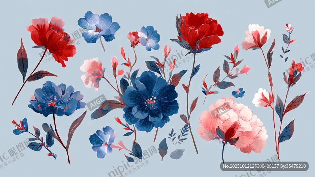 缤纷花卉插画 色彩绚丽