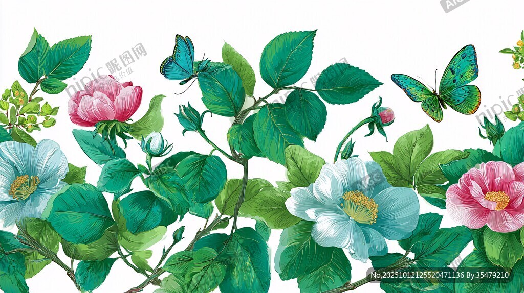 花卉蝴蝶装饰图案插画