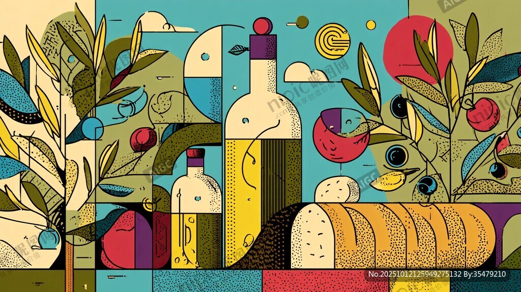 地中海美食元素插画