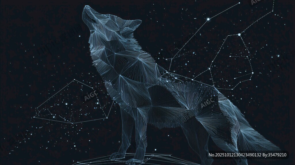 星空下的几何狼影