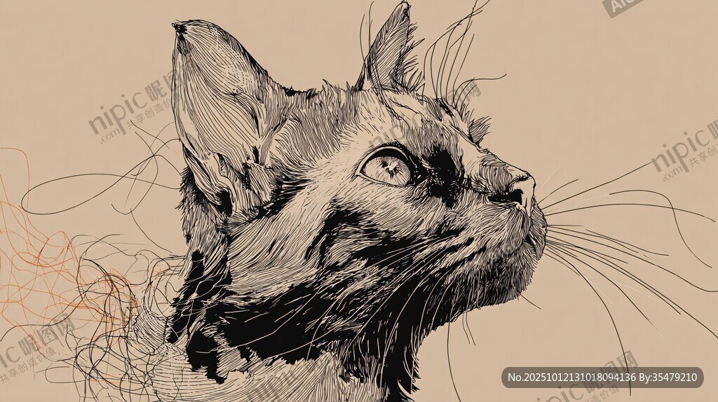 猫咪侧颜素描图